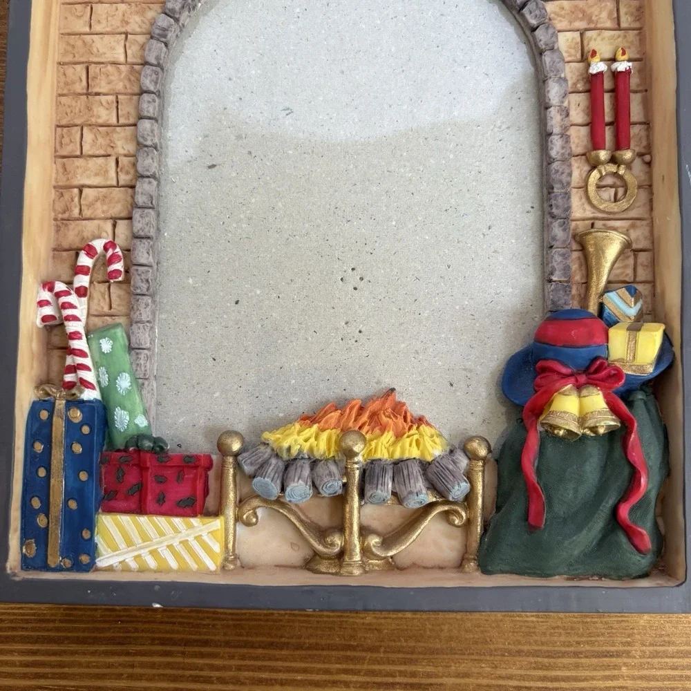 Vintage Christmas Fireplace Resin Picture Frame 5x7 Holiday Photo Frame Decor